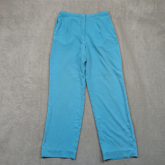Pendleton Size 8 Women Turquoise Blue 100% Silk High Rise Straight Leg Pants — photo 2